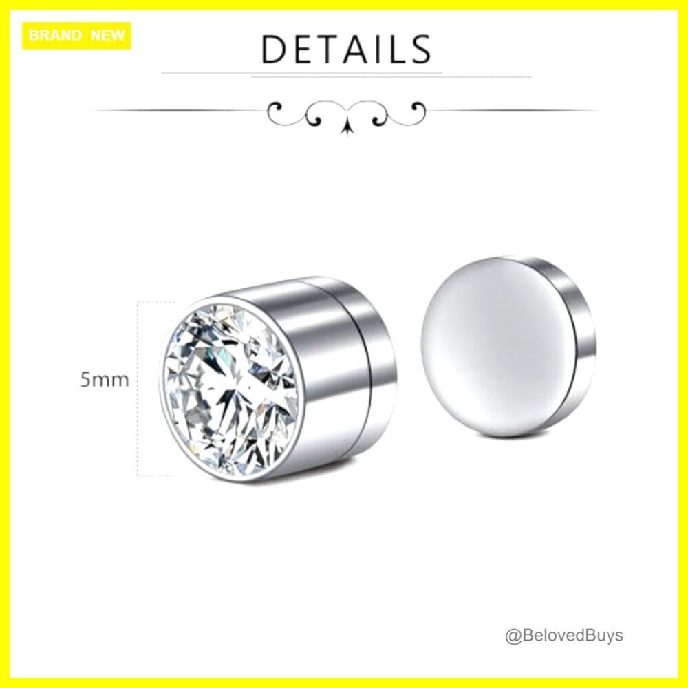 Stainless Steel Magnetic Stud Earrings, Non-Piercing Design, 4 Pairs - Picture 3 of 6